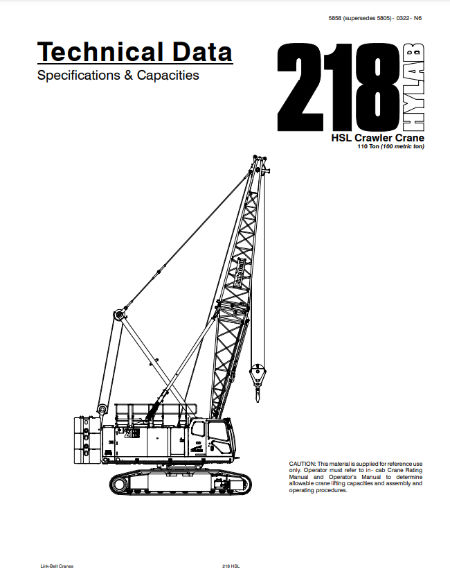 Cover of the Technical Datasheet for the Link-Belt 218 HSL Crawler Crane